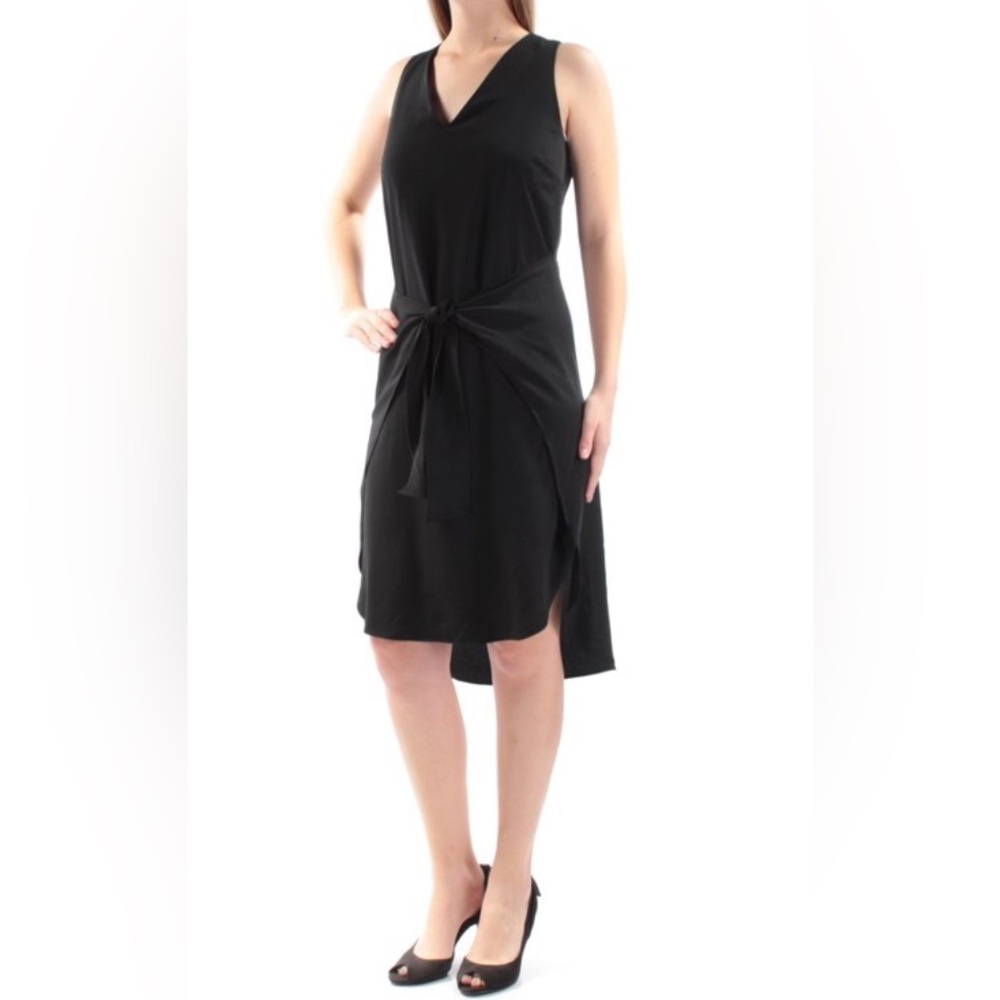 BAR III Womens Black Tie Sleeveless V Neck Hi-Lo Dress Size: M EUC Never Worn